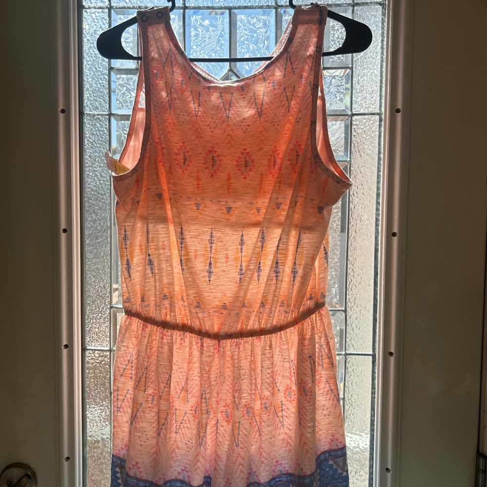 Sleeveless Peach and Blue Patterned Dress